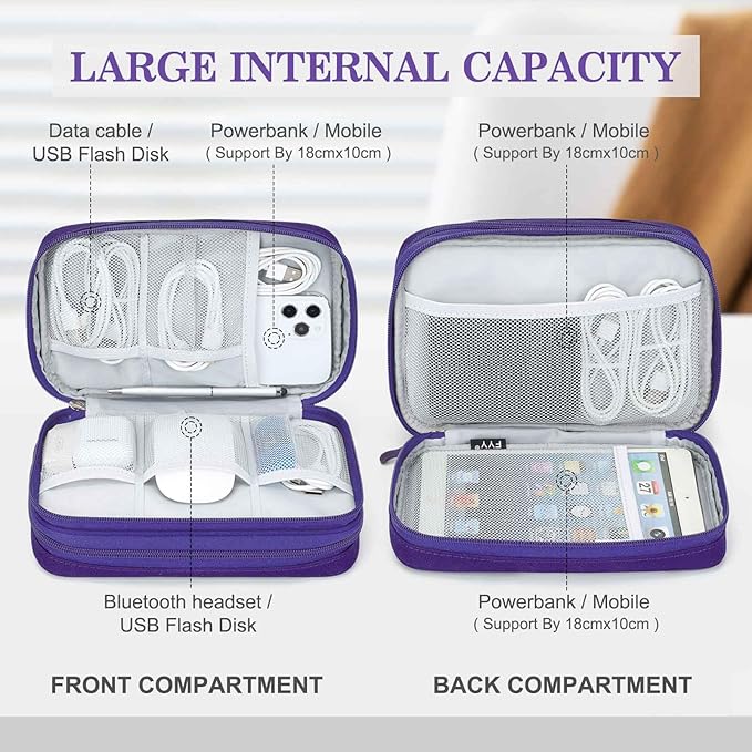 FYY Electronic Organizer, Travel Tech Pouch Bag, Large, Purple