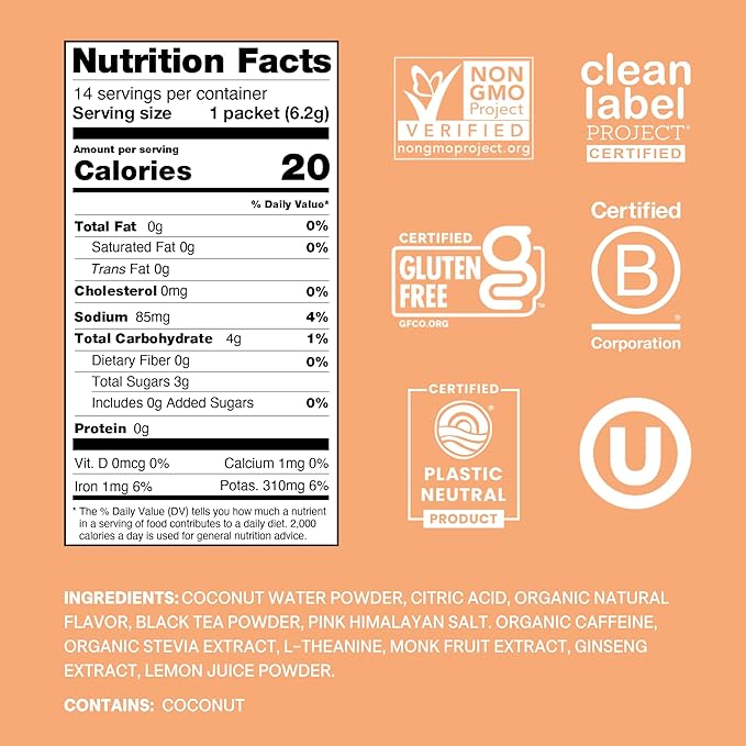 Cure Hydration - Energy Electrolyte Drink Powder Peach Tea 14 Packets