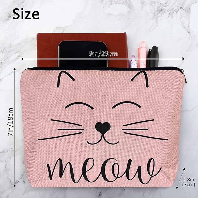 Kalygon Cat Cute Cosmetic Bags For Women, Funny Kitten Cat Face Meow Roomy Makeup Bag Toiletry Bag Accessories Organizer Storage Bags Makeup Pouch For Travel Business Gym Camping Bathroom, Pink