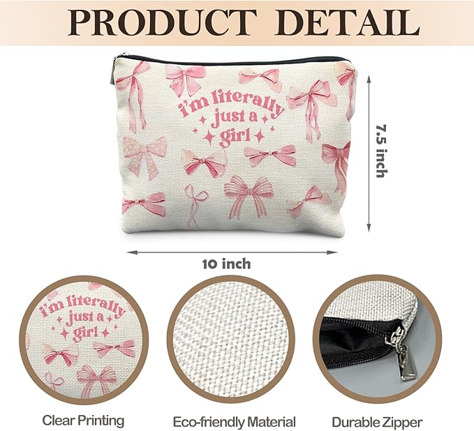 Likjad Coquette Pink Bow Makeup Bag, Preppy Bow Cosmetic Bags for Women, Girly Pink Makeup Pouch, Coquette Stuff, Trendy Preppy Bowknot Zipper Pouch