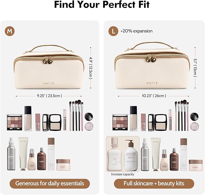 Prite Makeup Bag Travel Toiletry Bag Open Flat Cosmetic Organizer for Women