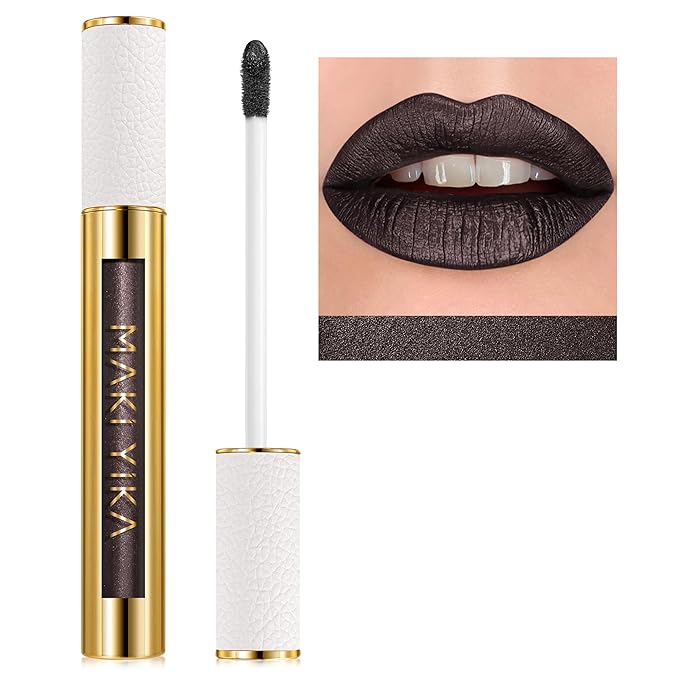 MAKI YIKA Metallic Glitter Lipstick for Women Black Lipsticks Long Lasting