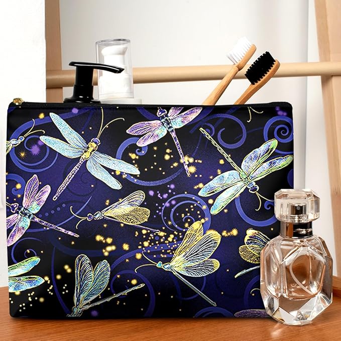 GEGEPINK Cute Makeup Bag for Purse Waterproof Cosmetic Bags for Women Funny Smooth Zipper Travel Toiletry Pouch 10X8 Inches-Dragonfly Makeup pouch