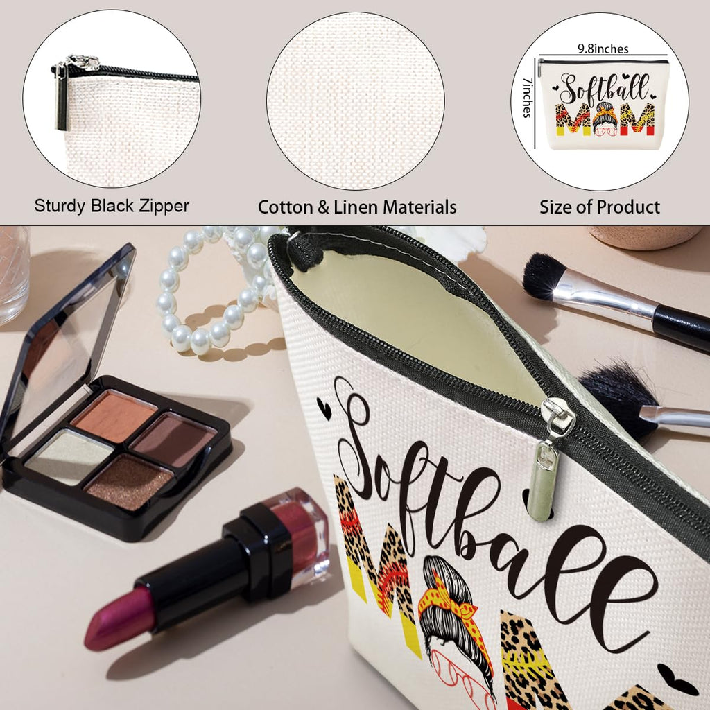 jeilink Softballs Mom Gifts Cosmetic Bag Softball Stuff Mom Gifts Softball Gifts Travel Makeup Bag for Sport Lover Mother Organizer Bag for Mum Mommy Mama Women Female Mothers Day Birthday Christmas