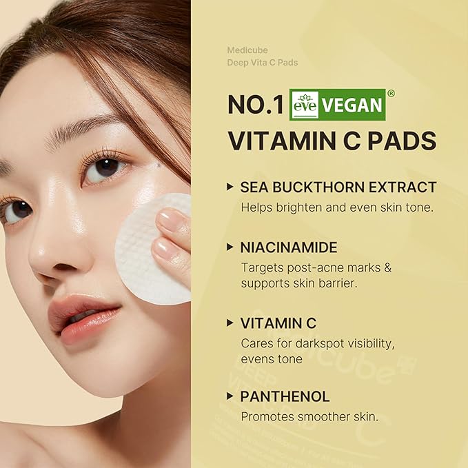 medicube Toner Pads Deep Vita C Facial Toner Pad for Uneven Skin Tone & Texture | Vitamin Water and 3 Types of Vitamin, Deeply Hydrating & Resurfacing Pad | Korean Skin Care, 70 Pads (1 Pack)