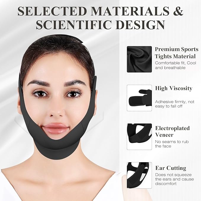 Juskaa Chin Strap for Sleeping,Adjustable Chin Strap,Jaw Strap,Black,L