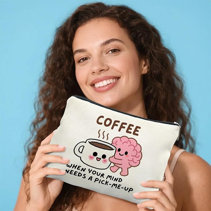 JFEHBFL Coffee Gifts Makeup Bag Coffee Lover Gift Cosmetic Bag for Women Zipper Pouch Travel Toiletry Gifts for Birthday Christmas