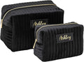 Snirov Personalized Makeup Bag, Black Velvet Custom Name Travel Makeup Bag for Women Teen Girls Birthday Gifts Mothers Day Gifts for Mom