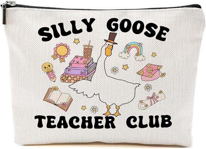 BQXH Teacher Gifts Makeup Bag, Funny Goose Cosmetic Bag, Teacher Appreciation Gift Organizer Zipper Pouch Retirement Graduation Novelty Gag Gift for Women Girls New Teachers Coworker Friends
