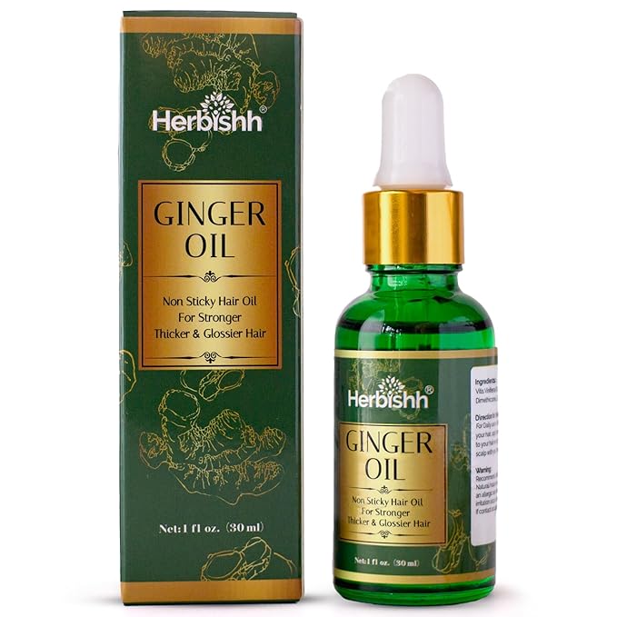 Herbishh Hair Growth Oil with Ginger Extract – Fast Hair Thickening & Dense Regrowth Serum – Compact 30ml Hair Care Product for Women & Men