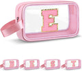 Vodolo Initial Makeup Bag,Letter E Cute Clear Monogrammed Cosmetic Travel Bag for Womens Girls,Personalized Pink Aesthetic Traveling Make Up Organizer Bag for Beach,Waterproof Toiletry Bag