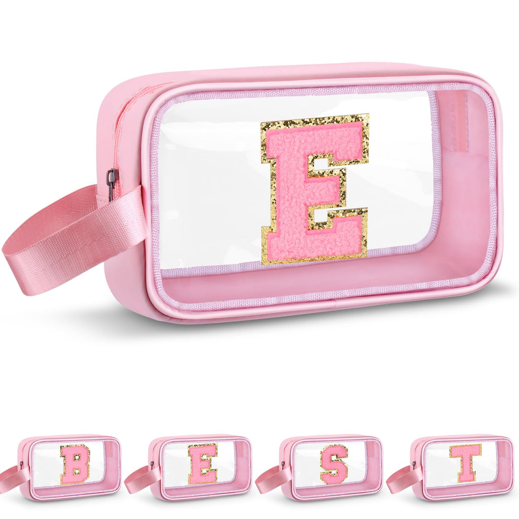 Vodolo Initial Makeup Bag,Letter Q Cute Clear Monogrammed Cosmetic Travel Bag for Womens Girls,Personalized Pink Aesthetic Traveling Make Up Organizer Bag for Beach,Waterproof Toiletry Bag
