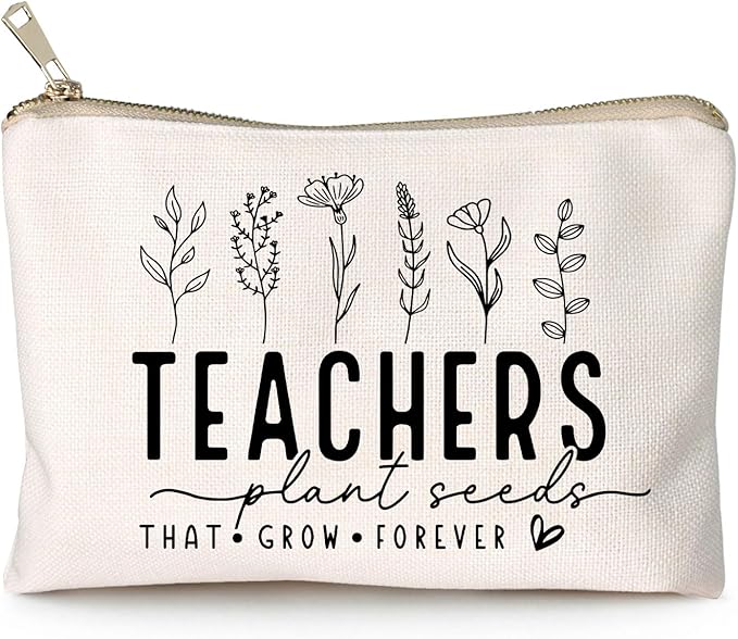 HubbgDesign Helping Little Minds Grow Makeup Bag, Best Teacher Gift, Teacher Appreciation Gift, Teachers Plant Seeds That Grow Forever, Favorite Teacher Cosmetic Bag, Teach Love Inspire Pouch Bag