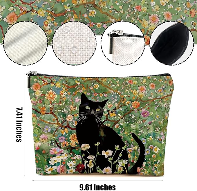 DHKG Cute Black Cat Makeup Bags for Women - Cats Mom Gifts Cosmetic Bag