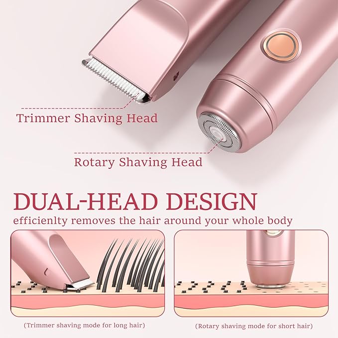 Bikini Trimmer for Women: Electric Razors & Shaver [IPX7 Waterproof] with Dual Heads for Body Pubic Hair
