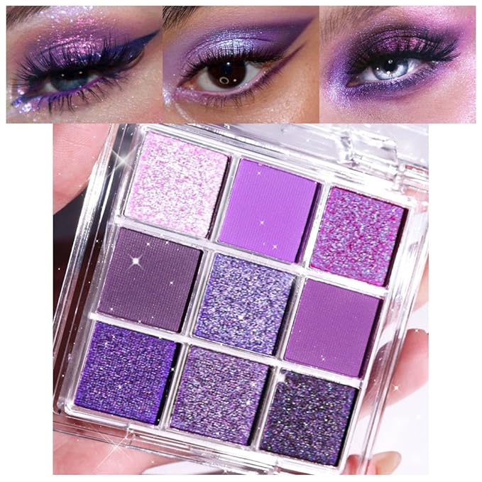 Matte Shimmer Deep Dark Light Purple Smoke 9Colors Eyeshadow Makeup Palette,Natural Neutral Powde Eye Shadow Palette for Older Women,Long Lasting Lightweight Lasting Naturing-Lookin Eye Makeup,Vegan