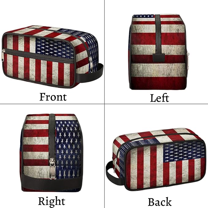Pardick Travel Toiletry Bag for Women Men Retro American USA Flag Lightweight Cosmetic Makeup Bag Organizer Waterproof Shaving Bag Dopp Kit with Large Capacity for Toiletries and Shaving Accessories