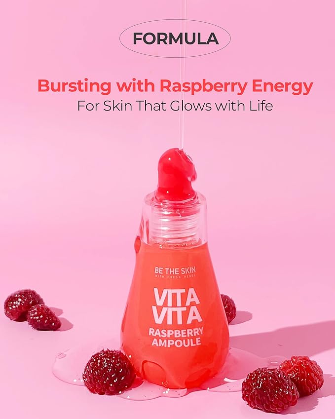 BE THE SKIN Vitavita Raspberry Serum - Anthocyanin + Vitamin BBCC & Niacinamide, 11 Peptides & 5-Type Hyaluronic Acid, Helps Visibly Glow & Even Skin Tone | Korean Ampoule 1.01 fl oz