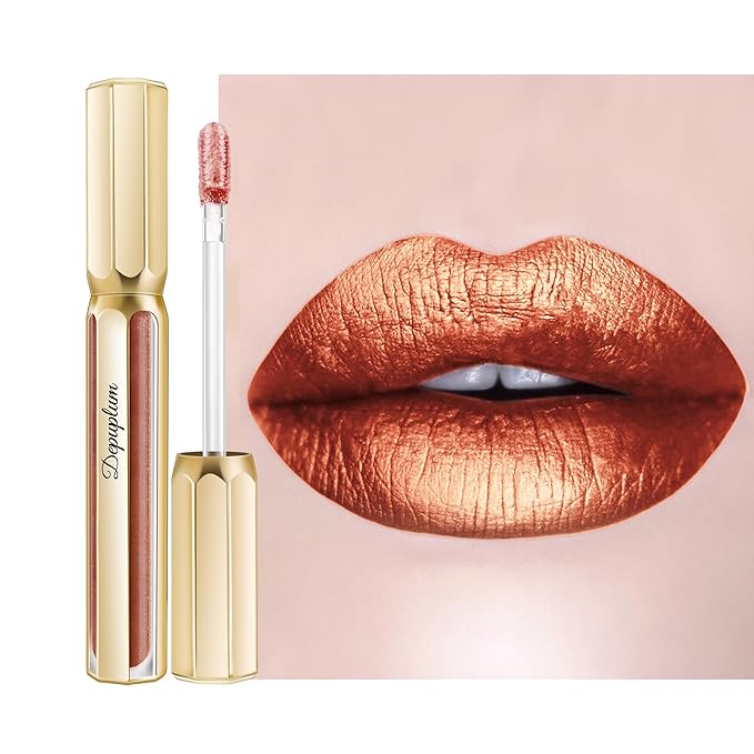 Bronze Lipsticks for Women Reddish Brown Metallic Lipstick Long Lasting