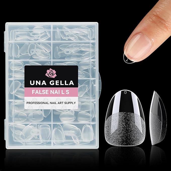 UNA GELLA Extra Short Almond Nail Tips, 312pcs XS Short Almond Gel Nail Tips, Pre-Shaped Half Matte Full Cover No Need File Soft Gel Clear Fake Nails for Nails Extension Home DIY Salon 12 Sizes