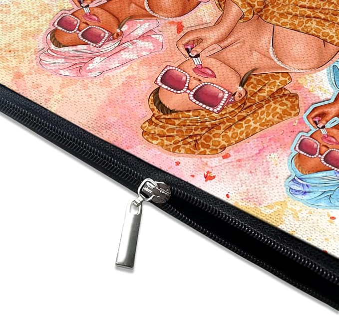 Givotin Cute Makeup Bag for Purse Canvas Waterproof Funny Cosmetic Bags for Women Zipper Travel Toiletry Pouch-Fashion Clipart African American Makeup Bags
