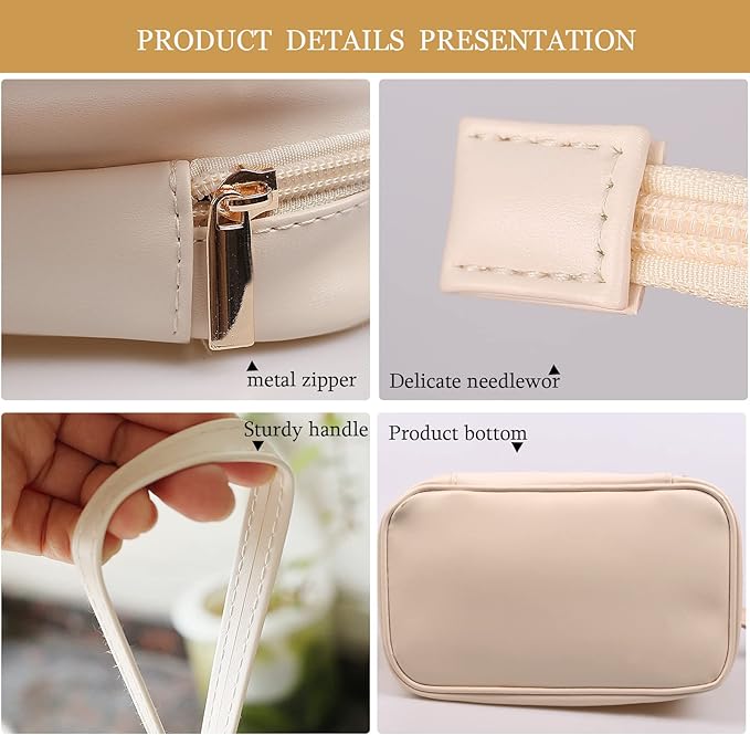 Abiudeng Waterproof Double Layer Makeup Bag for Women, Large Capacity Faux Leather Travel Cosmetic Bag with Compartments & Brush Holder, Portable Makeup Organizer for Traveling Gift for women