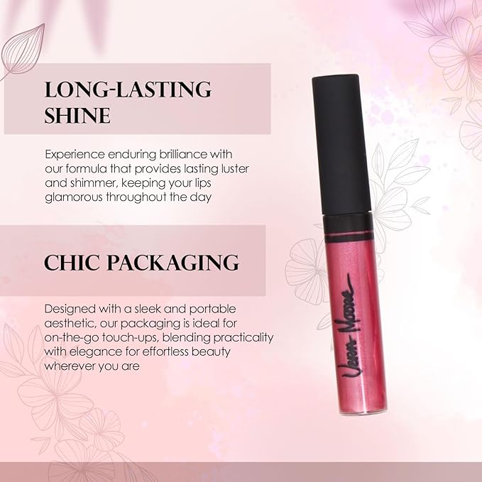 VERA MOORE COSMETICS AND SKIN CARE Lip Gloss, Moisturizing Lip Color with Shimmer for Long Lasting Shine, Lightweight Lip Stain, Non-Sticky Lip Gloss with Aloe Vera, W/Vitamin C, E (Electric Pink)