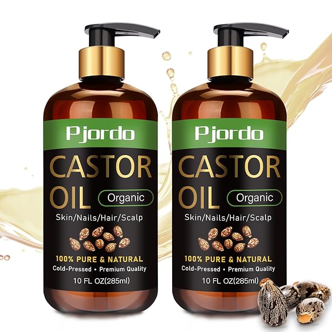 Pjordo 2 Pack 100% Pure & Natural Castor Oil, Cold Pressed Organic Castor Oil for Hair Growth, Eyelashes, Skin, Nails & Scalp, Daily Moisturizing & Nourishing for All Skin Types