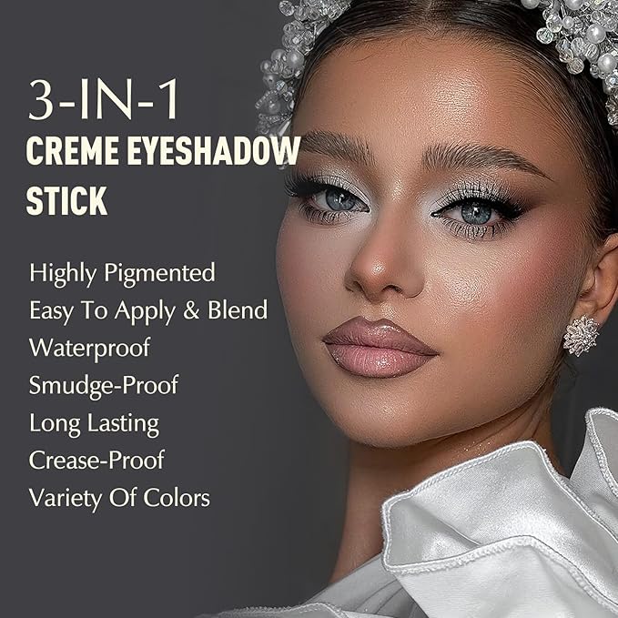 Wugbc White Eyeshadow Stick, Matte Cream Eyeshadow Long-Lasting Crease-Proof Eye Brightener Stick High Pigmented Shadow Highlighter Makeup Pencil Crayon with Blending Brush & Built-in Sharpener