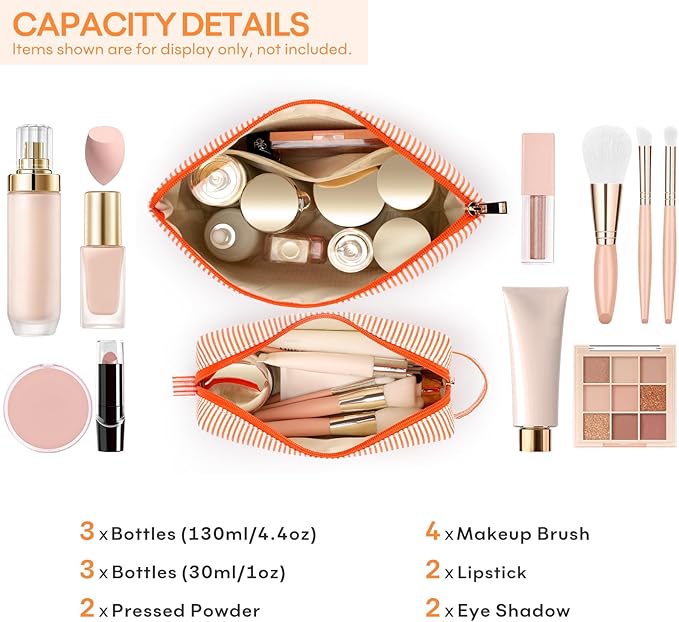 2 PCS Initial Makeup Bags for Women: Cosmetic Bag for Travel Toiletry - Birthday Gifts for 11 12 13 14 15 16 17 18 Years Old Girl Graduation Teacher Gift- Teen Girl Gifts Trendy Stuff - Orange S