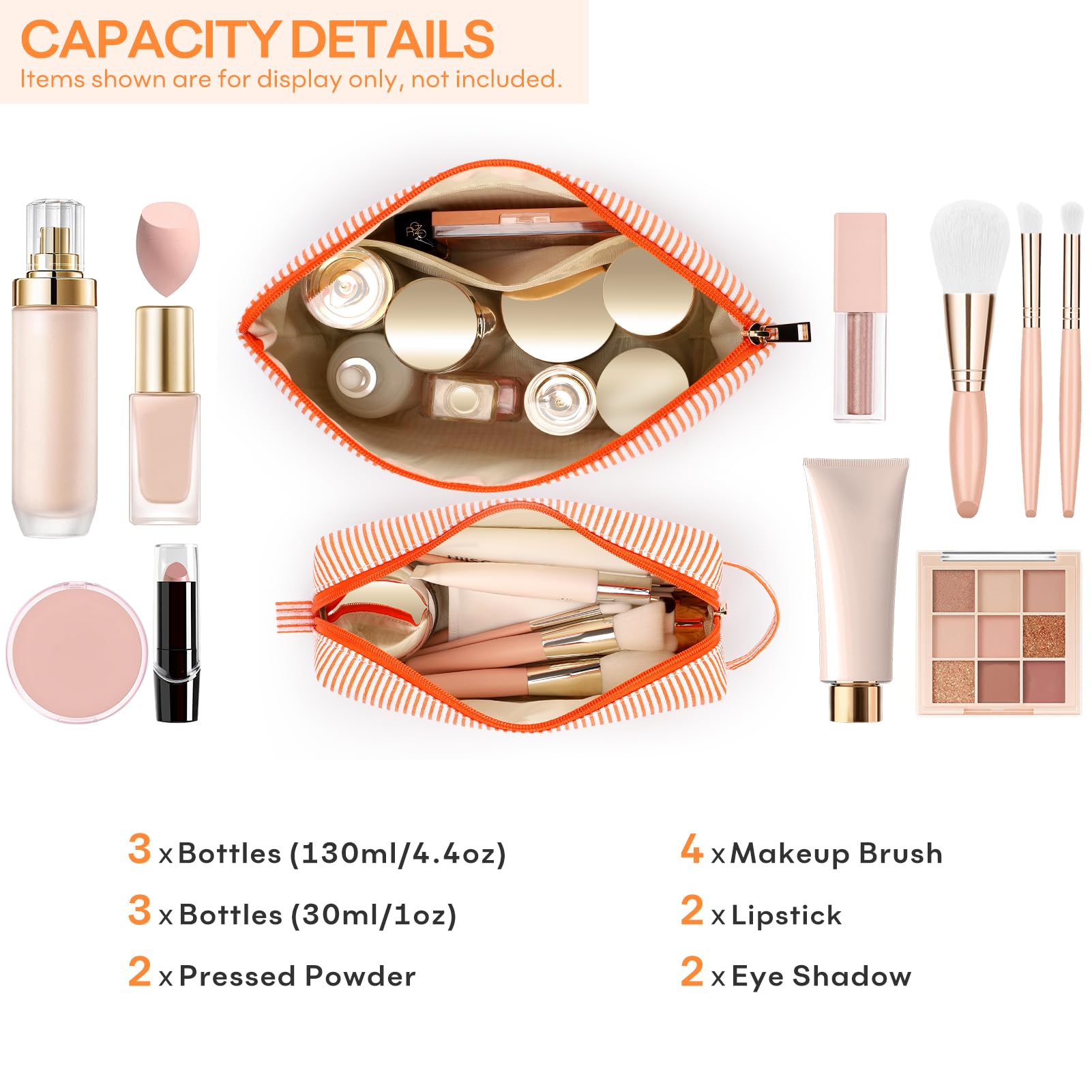 mibasies 2 PCS Initial Makeup Bags for Women: Cosmetic Bag for Travel Toiletry - Personalized Cute Makeup Pouch - Gifts for Grilfriend Wife Moms Bridesmaid - Retirement Travel Gifts - Orange E