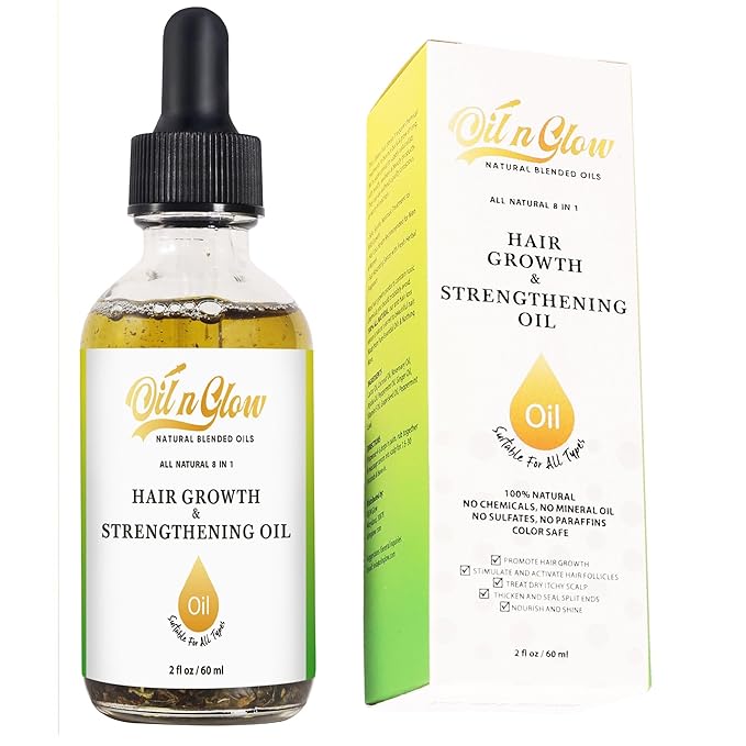 OilnGlow USDA Certified Organic 9 in 1 Natural Hair Serum for Hair Growth, & Strengthening With Rosemary Oil for Hair Growth, & Scalp DHT Blocker Peppermint Hair Oil Growth 2 FL