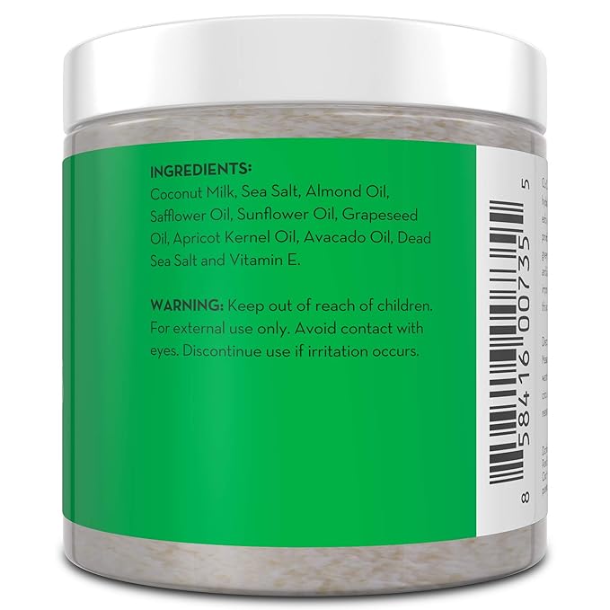 Coconut Milk Body Scrub, Dead Sea Salt - Exfoliating & Moisturizing, 12oz