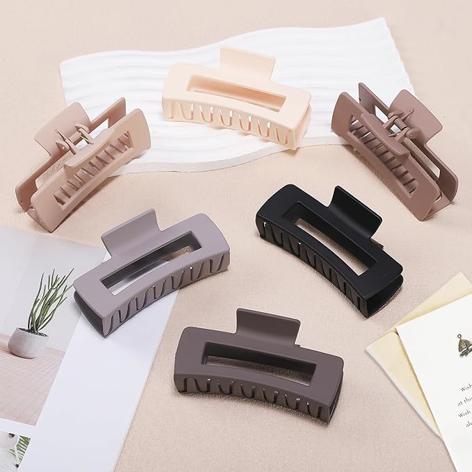 Sisiaipu 4 Inch Big Hair Claw Clips 6 Pcs Large Claw for Thick Hair Square Hair Clips for Women Rectangle Hair Clips Nonslip Acrylic Banana Jaw Clips Hair Accessories for Girls (Chocolate)