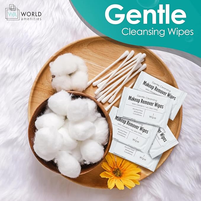 World Amenities Individual Makeup Remover Wipes, 50 Individually Wrapped