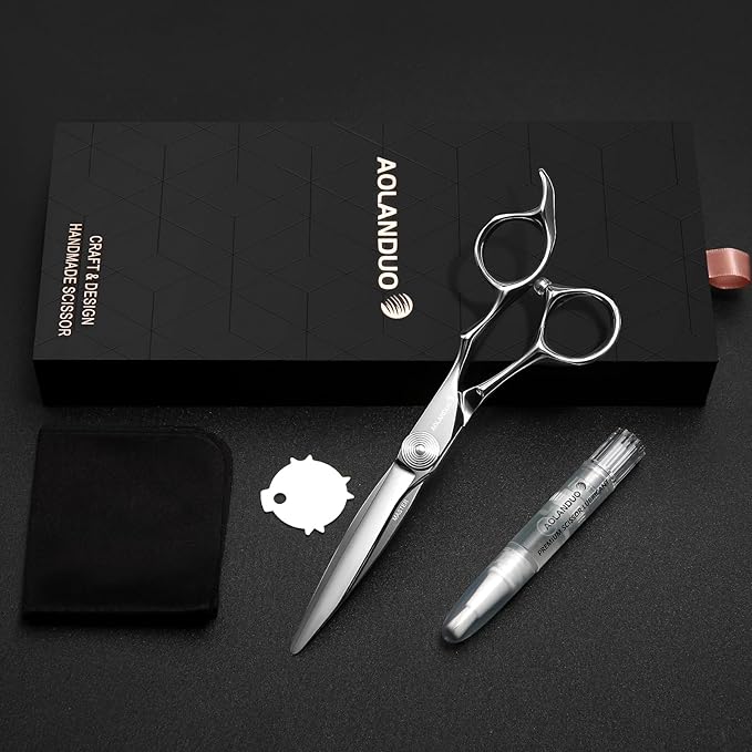 AOLANDUO Master Series Barber Scissors 6" – VG10 Steel, Large Frame Handle for Big Hands, Reinforced Blade Back for Long-Term Use, Convex Edge, Precision Tension, 1 Count