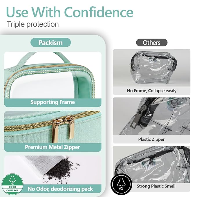 PACKISM Clear Makeup Bag Travel - TSA Approved Toiletry Bag, 2 Pack Black