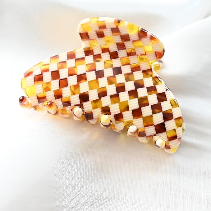 Prettyou Handmade Celluloid Acetate French Design Barrettes Tortoise Shell Claws Hair Claw Luxury Fashion Accessories Hair Clip for Women (check)
