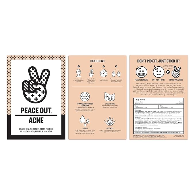 PEACE OUT Acne Healing Dots Hydrocolloid Pimple Patches (20 count)
