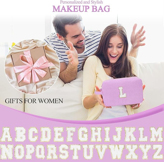 Sernaxi Personalized Initial Makeup Bag Trendy Stuff Corduroy Cosmetic Bag Travel Toiletry Bag, Valentine’s Day Gift Makeup Organizer Case & Makeup Pouch for Women teen Girls Mom Girlfriend Wife