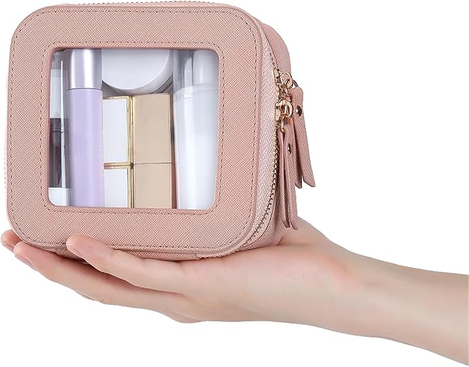 FASAOH Small Clear Makeup Bag Travel Cosmetic Case, Portable Make Up Organizer Traveling Compact Car Bag for Essentials Transparent Toiletry Bag with Zipper