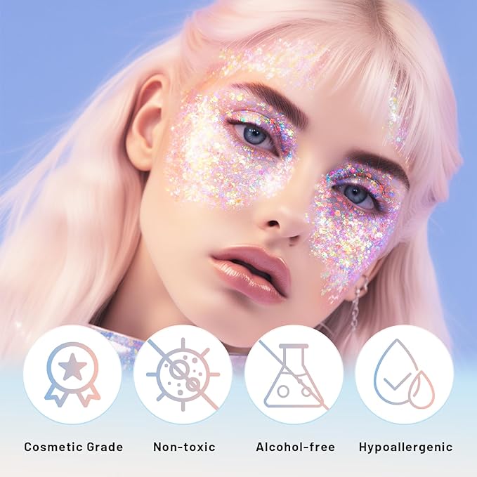 DAGEDA Rainbow Body Glitter Gel, Sparkly Hair Face Glitter Makeup