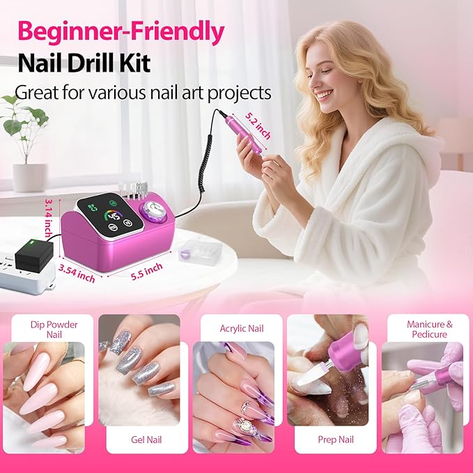 PYVOLA 45000RPM Professional Corded Nail Drill E-File Kit for Salon Home