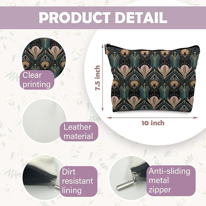 RYYCDOI Witchy Makeup Bag, Witch Stuff, Vintage 1920s Bats and Flowers Aesthetic Cosmetic Bags Toiletry Bag for Women, Goth Makeup Bag(PU)