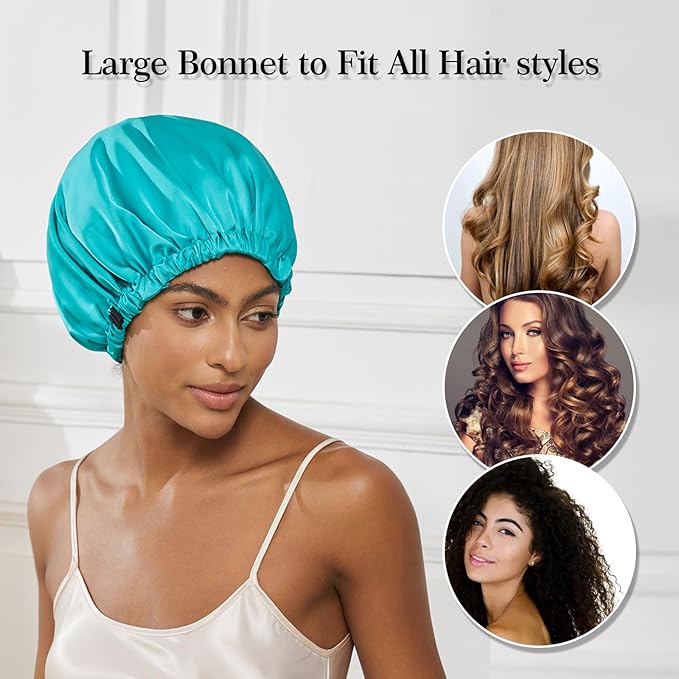 Satin Bonnet Silk Bonnet for Sleeping Women Double Layer Hair Bonnet Wrap Sleep Cap Gifts for Women Curly Hair Green