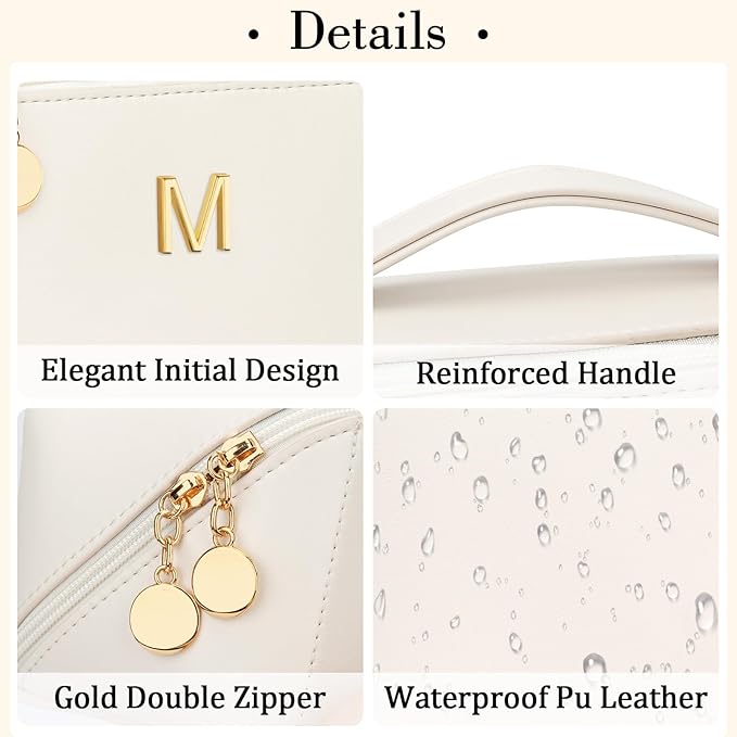 CLOUDWINGS Initial Makeup Bag Personalized Gift for Women Teen Girls