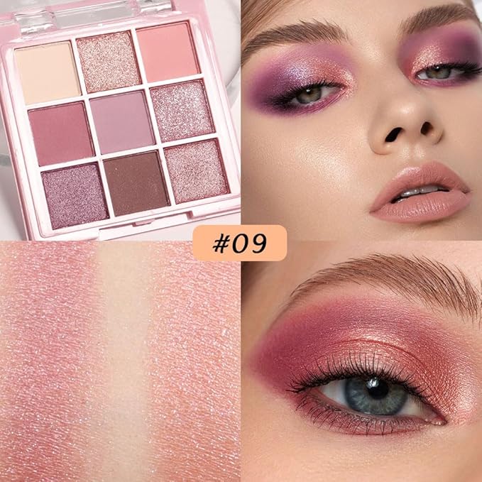 CAKAILA 9 Colors Colorful Eyeshadow Palette Makeup,Rose Gold Brown Purple Nude Matte Shimmer Neutral Eye Shadow Powder Palette,Naturing-Looking Long Lasting Waterproof