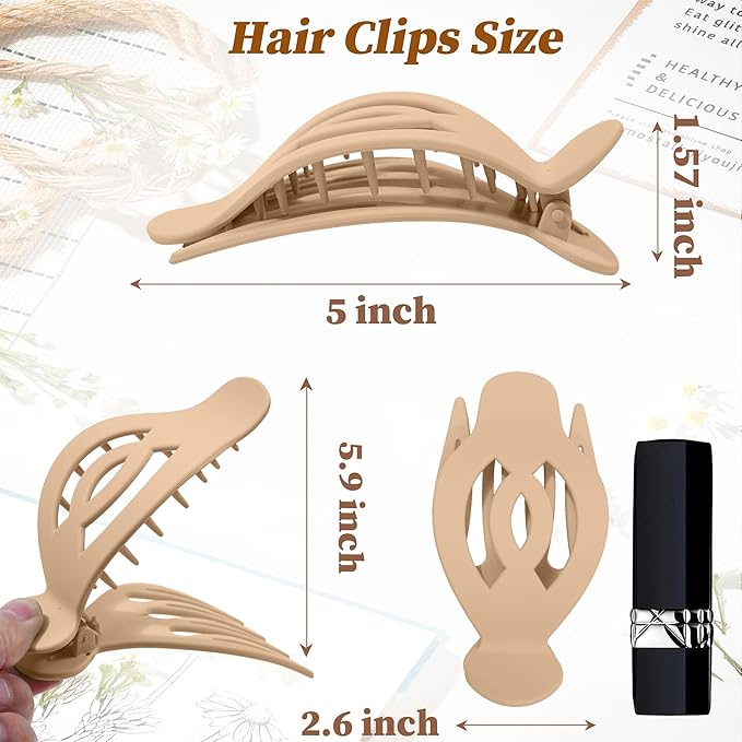 AWAYTR 6 Pack Large Flat Hair Clips for Women, 5 Inch Non-Slip Claw Clips