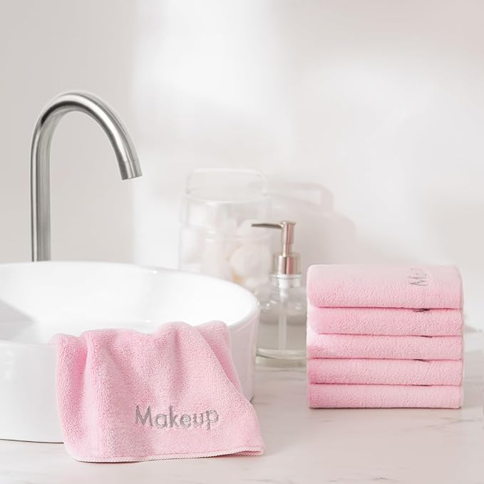 Arkwright Makeup Remover Cloths 6 Pack - Microfiber Coral Fleece Face Towels, Ultra Soft Reusable Washcloths, Gentle Facial Cleansing for Waterproof Makeup, 13 x 13, Pink