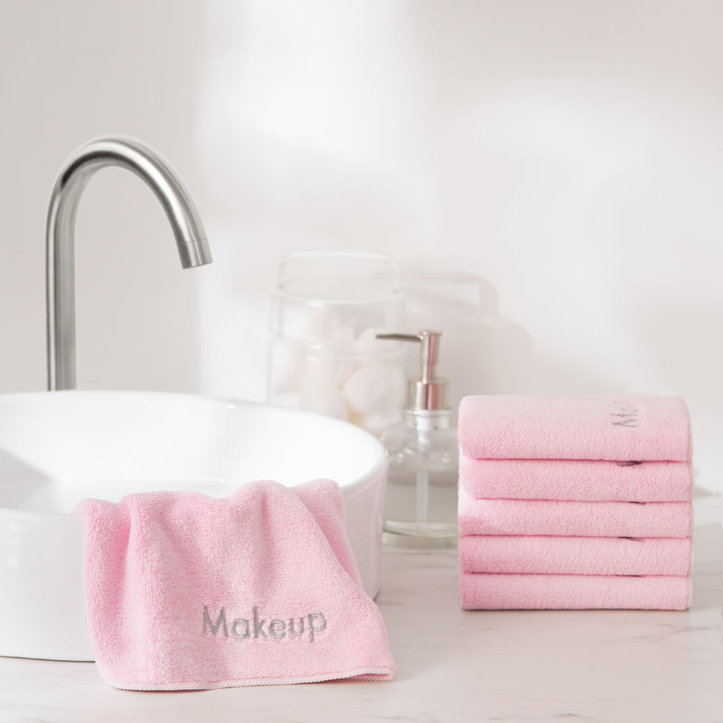 Arkwright Makeup Remover Cloths 6 Pack - Microfiber Coral Fleece Face Towels, Ultra Soft Reusable Washcloths, Gentle Facial Cleansing for Waterproof Makeup, 13 x 13, Pink